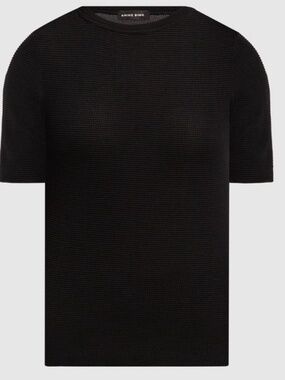 Anine Bing Black Ribbed Knit Tee Short Sleeve Size M
